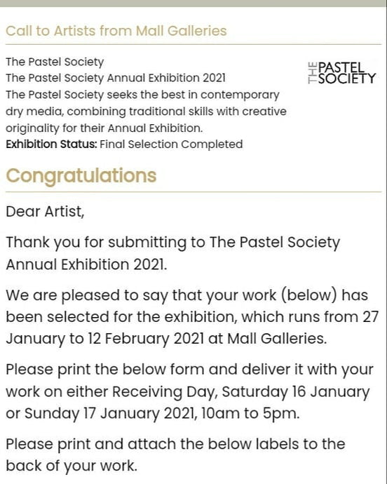 Mall Galleries Pastel Society 2021 selection!